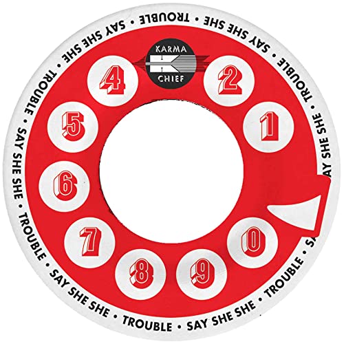 Red and white vinyl record label with large, circular numbers around a center hole.
