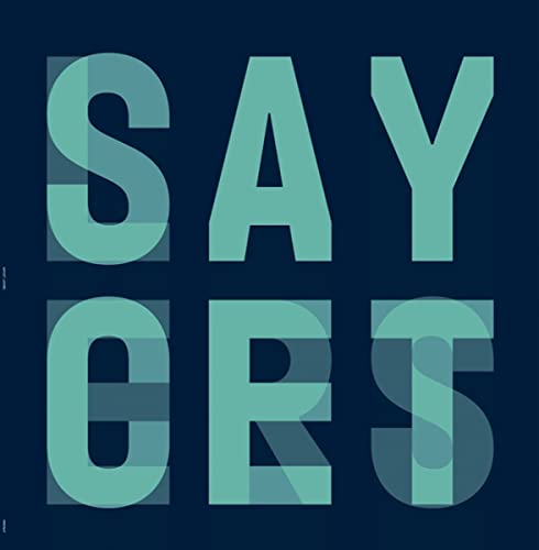 SAYCET" text in layered, overlapping teal and white letters on a dark background.
