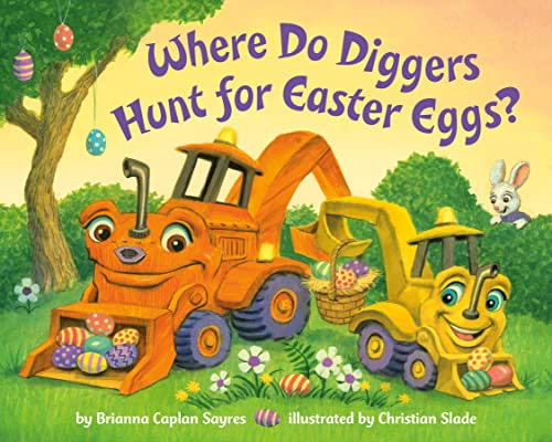 Colorful board book cover featuring construction vehicles and Easter eggs.