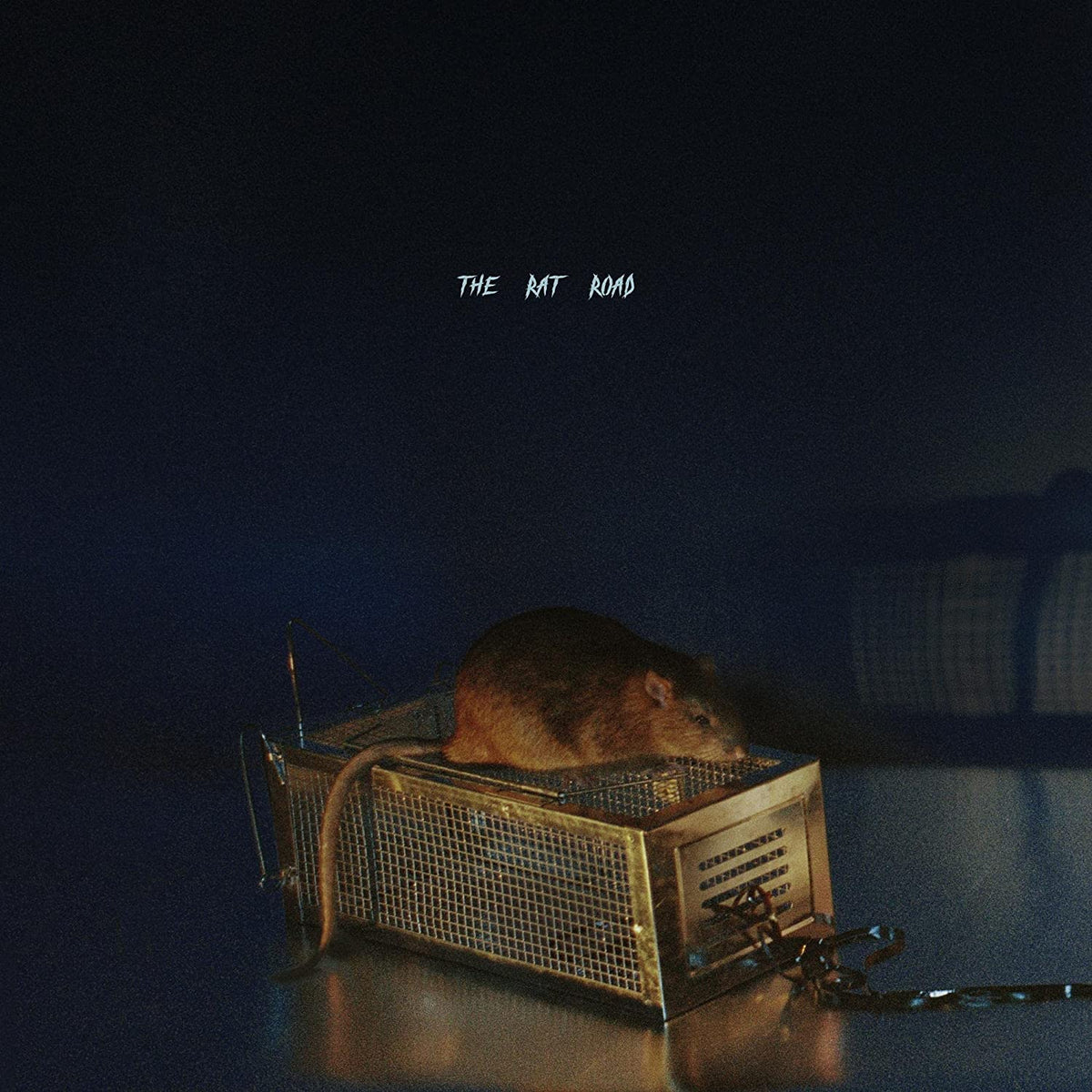 CD cover: dark blue background, rat in a cage, text “THE RAT ROAD”.