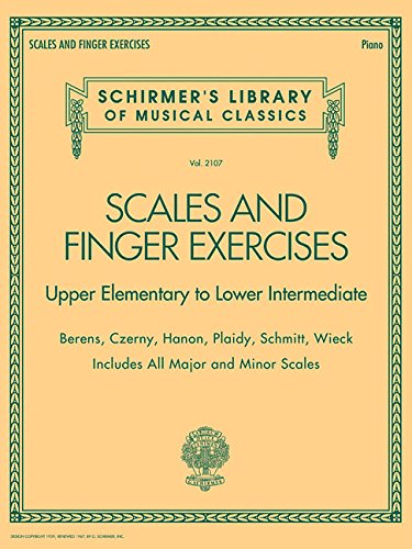 Orange piano exercise book cover with title and decorative border.