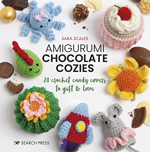 Book cover featuring colorful crocheted covers for chocolate candies.