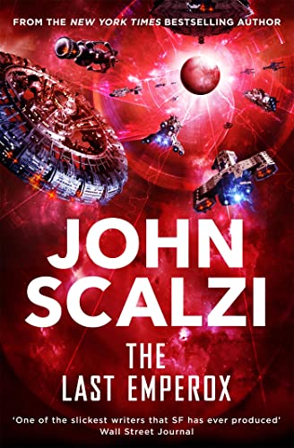 Book cover showing spaceships and a planet against a glowing red nebula background.