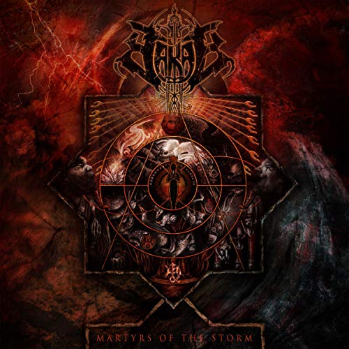 Album cover for Scarab’s “Martyrs Of The Storm” with ornate, dark imagery.