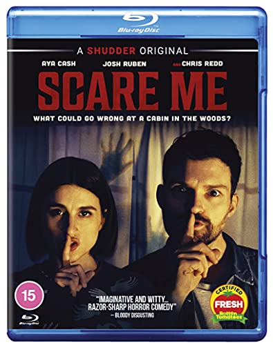 "Blu-ray case with 'Scare Me' cover art, featuring two people with fingers to lips."