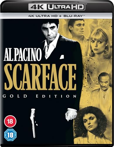 Scarface" UHD & Blu-ray cover featuring Al Pacino and other characters.