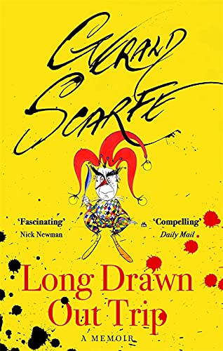 Yellow book cover with a sketch of an angry clown, “Long Drawn Out Trip.”