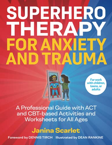 Book cover: “Superhero Therapy” with illustration of child in superhero costume.