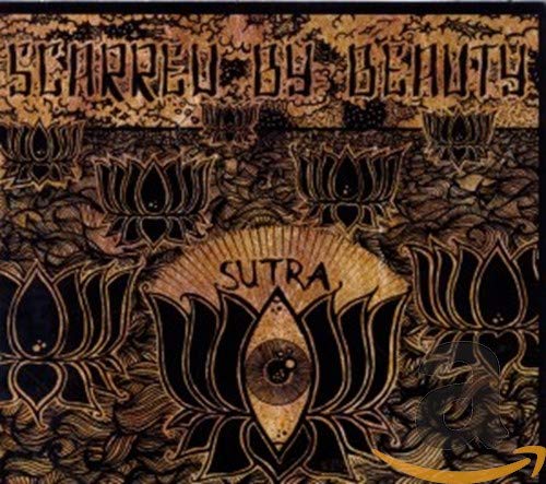 CD cover for “Sutra” by Scarred By Beauty, with floral and eye imagery.
