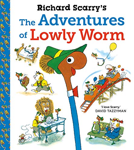 Book cover featuring Lowly Worm and various illustrated characters in Richard Scarry's art style.
