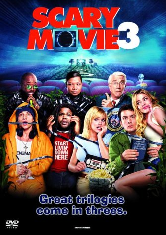 Scary Movie 3" DVD cover with cast members in exaggerated, comedic poses.
