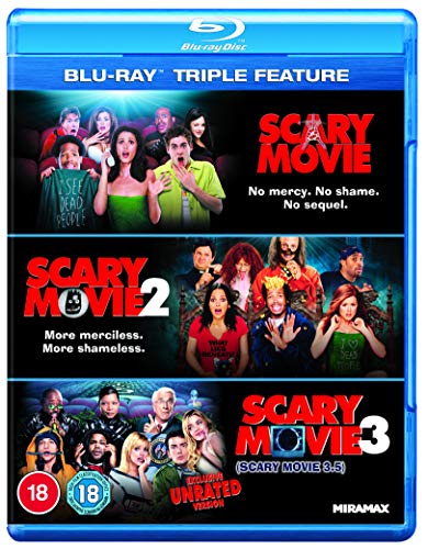Blu-ray case for "Scary Movie" 1, 2, and 3 with cast images.