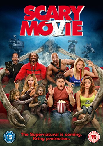 DVD cover art for Scary Movie 5 featuring a cast of actors in a theater.
