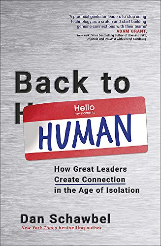 Book cover with "Back to Human" title and a name tag graphic.