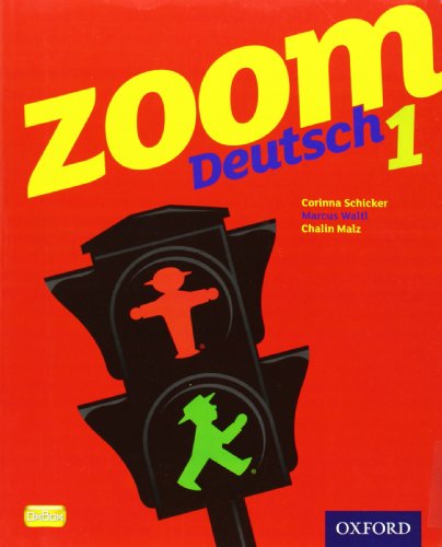 Red textbook cover with yellow "Zoom Deutsch 1" title and traffic light image.