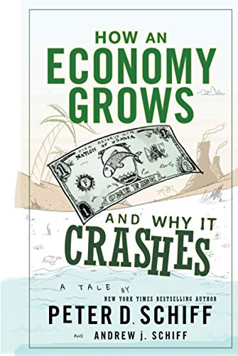 Book cover: "How an Economy Grows and Why It Crashes" with dollar bill imagery.