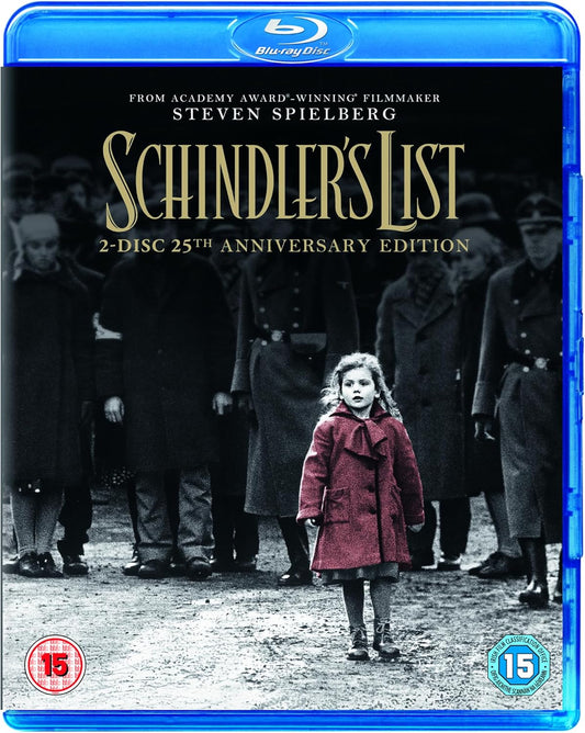 Blu-ray cover of Schindler's List featuring a young girl in a red coat.