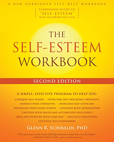 Yellow workbook cover with text “The Self-Esteem Workbook, Second Edition.”