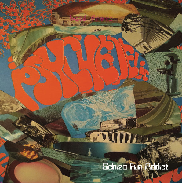 Collage album cover with bold red text and layered surreal imagery.