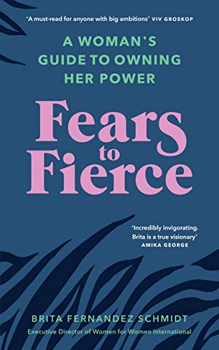Book cover with teal and pink text: "Fears to Fierce" and leafy design.