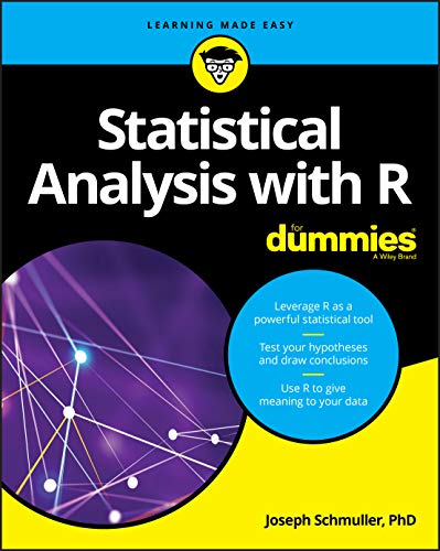 Book cover: "Statistical Analysis with R For Dummies" with abstract graphics.