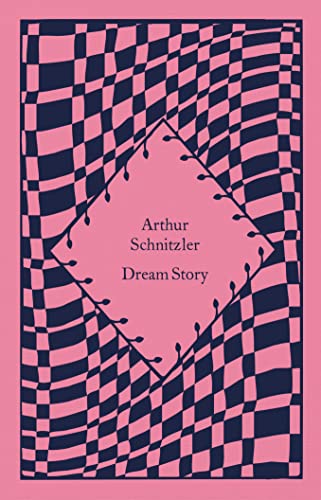 Pink and navy checkered book cover with “Dream Story” by Arthur Schnitzler.