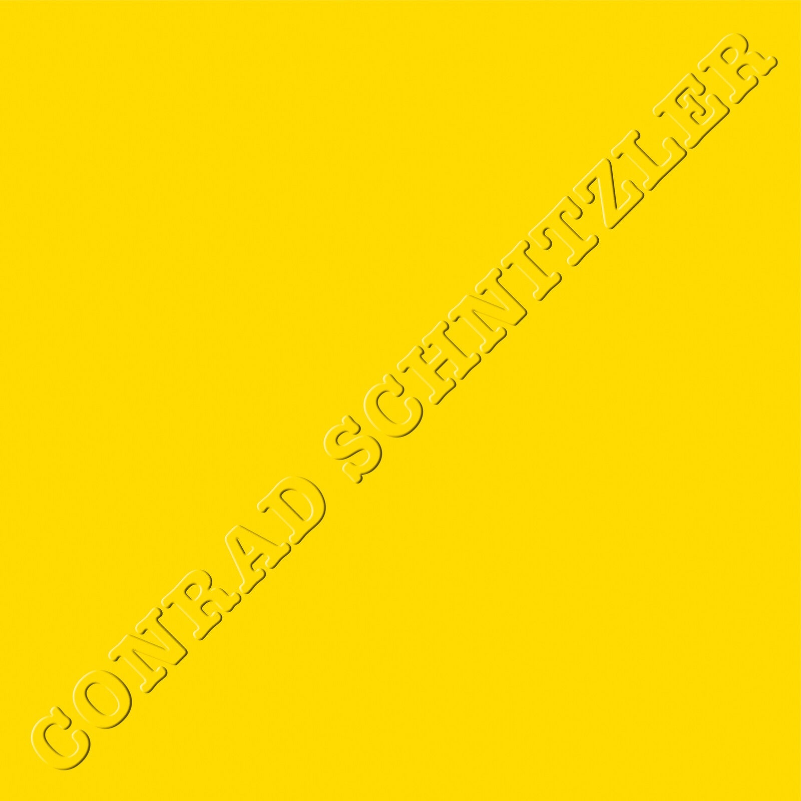 Yellow vinyl record with embossed "CONRAD SCHNITZLER" text diagonally across.