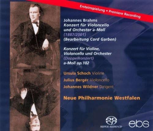 CD cover featuring Johannes Brahms portrait, text, and performer names on a blue background.