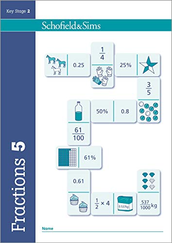Book cover showing fractions, decimals, and percentages with illustrations.