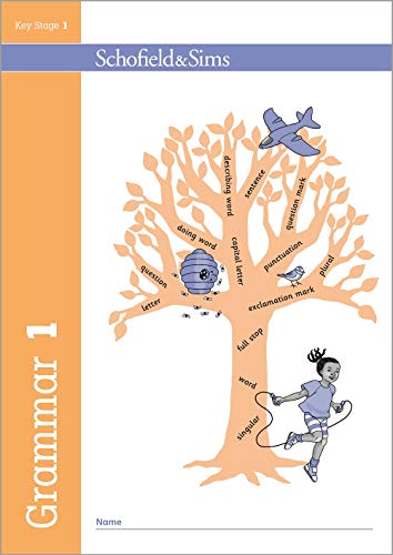 Grammar book cover with a tree illustration, children, and learning words.