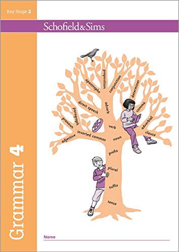 Year 4 grammar workbook cover with a tree illustrating parts of speech.