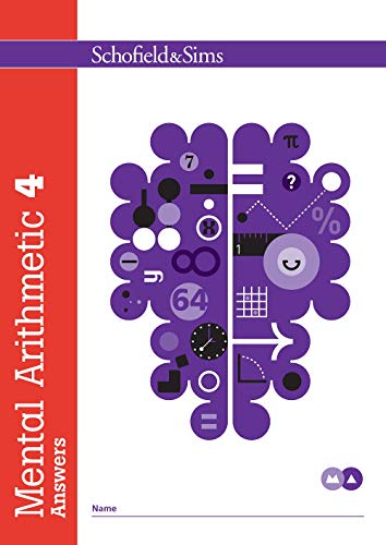Book cover with purple mathematical symbols and the title "Mental Arithmetic 4 Answers".