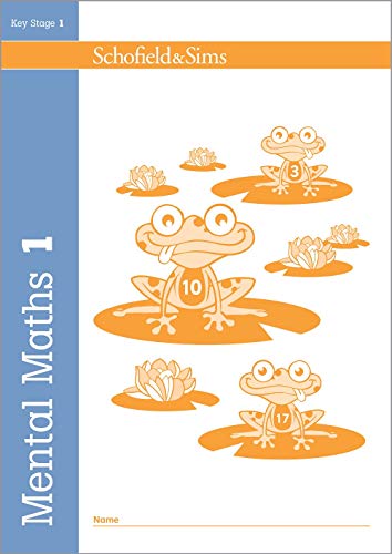 Book cover with orange frogs and numbers, titled "Mental Maths Book 1".