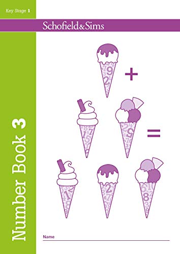School workbook cover with ice cream cones displaying numbers and math symbols.