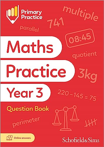 Red book cover with maths terms, numbers, and illustrations.