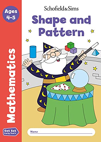 Book cover: “Shape and Pattern” with a wizard and colorful shapes.