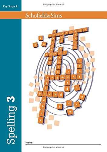 The image is a cover for "Spelling Book 3". Alt text: A spiral maze of letter tiles on a workbook cover.