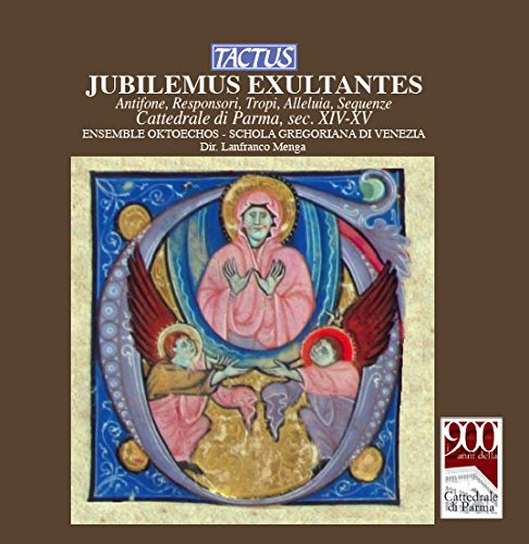 "CD cover with medieval illustration of a saint and angels on a brown background."