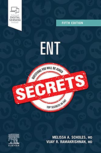 Book cover: "ENT Secrets," fifth edition, with question mark background.