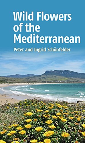 Book cover with wildflowers, beach, and mountains; titled "Wild Flowers of the Mediterranean".