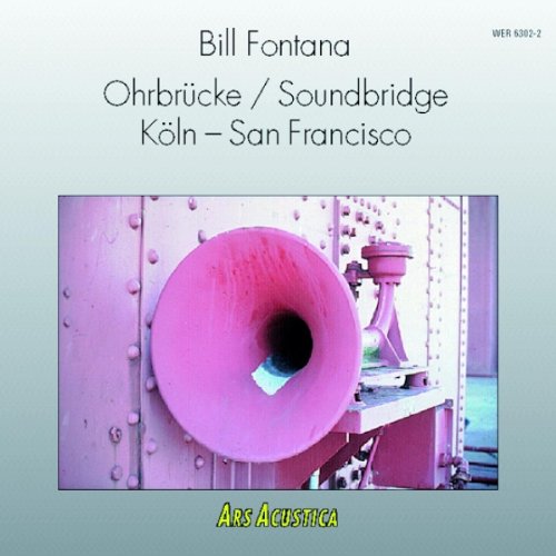 CD cover for Bill Fontana’s “Soundbridge” featuring a pink horn speaker.
