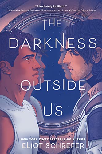 Book cover featuring two men facing each other in front of a spaceship window.
