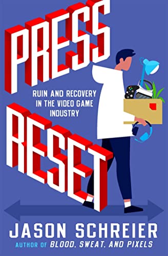 Book cover showing a person carrying a box of office items against a blue background.
