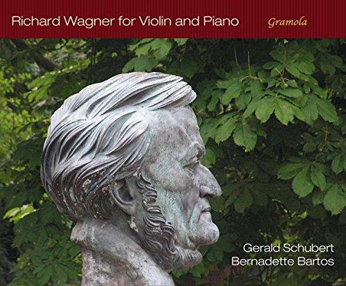 "CD cover with a statue of Richard Wagner surrounded by green leaves."