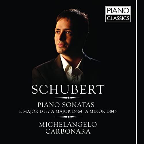 CD cover featuring a man in a suit, titled "Schubert: Piano Sonatas."