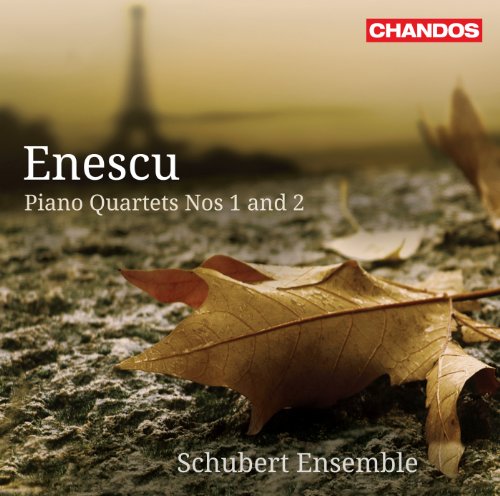 CD cover for Enescu’s Piano Quartets with autumn leaves and blurred Eiffel Tower.
