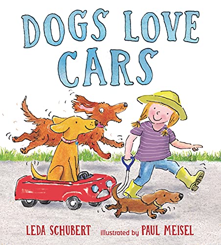 Book cover: dogs and a girl with a red toy car.
