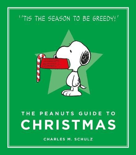 Snoopy with a candy cane in his mouth, book cover for Christmas guide.