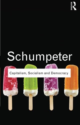 Book cover: “Capitalism, Socialism and Democracy” by Joseph Schumpeter, with colorful popsicles.