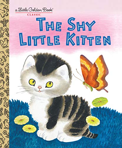 Cover of "The Shy Little Kitten" book, featuring a gray kitten and butterfly.